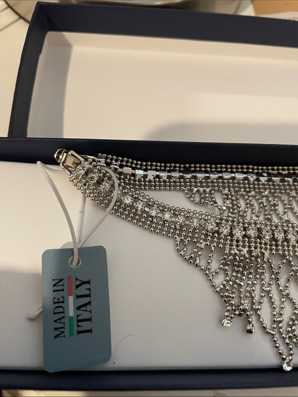 Gold Fringe Statement Necklace with Clear Crystal Drops